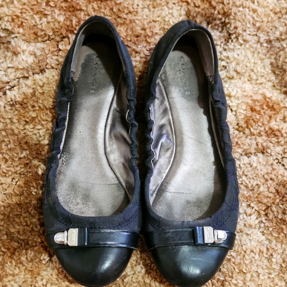 Coach Black Flats with Elegant Buckle Detail